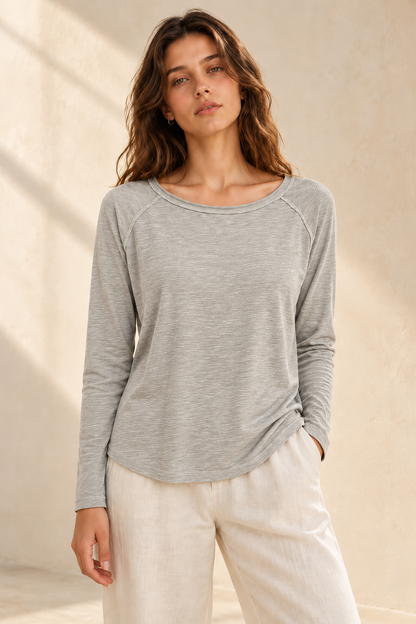 The Everyday Tee in Beige — standing studio photograph