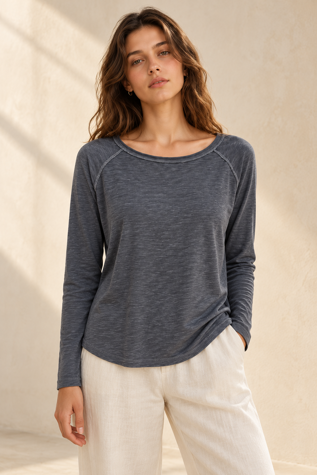 The Everyday Tee in Grey — standing studio photograph